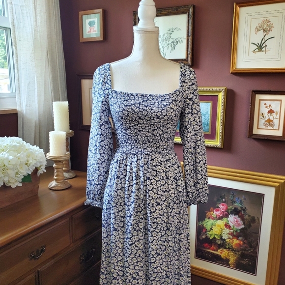 J. CREW XXS floral cottagecore blue and yellow dress Re-imagined - Picture 4 of 15